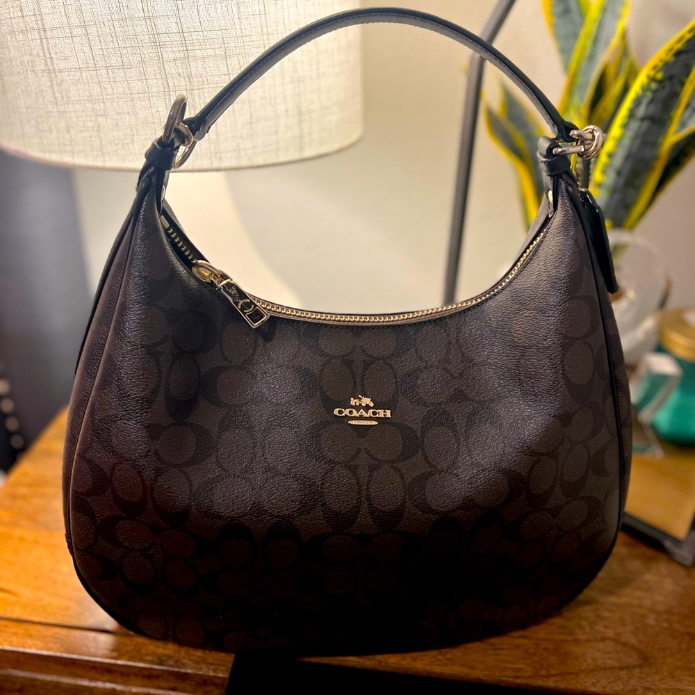 Coach Dark Brown Signature Hobo Shoulder Bag